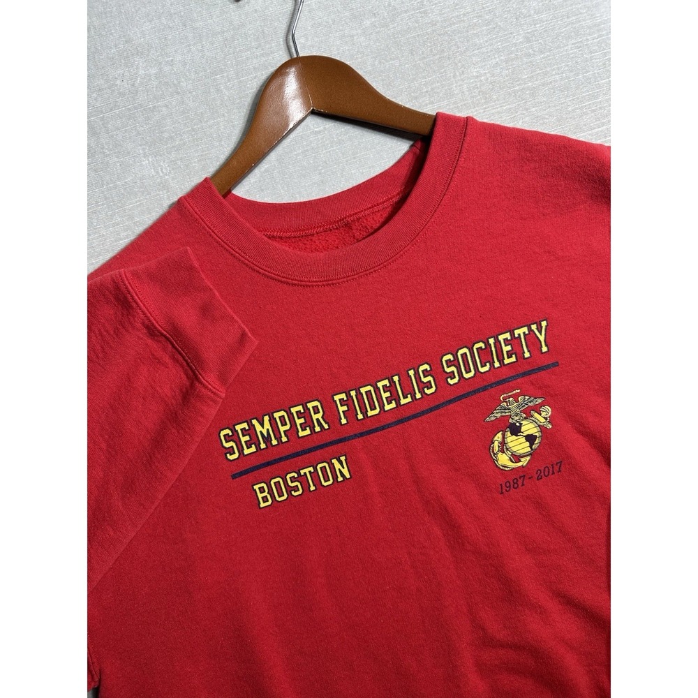 Semper Fidelis Society Sweatshirt Marines Large Red Boston 1987-2017 Crewneck - Picture 1 of 6
